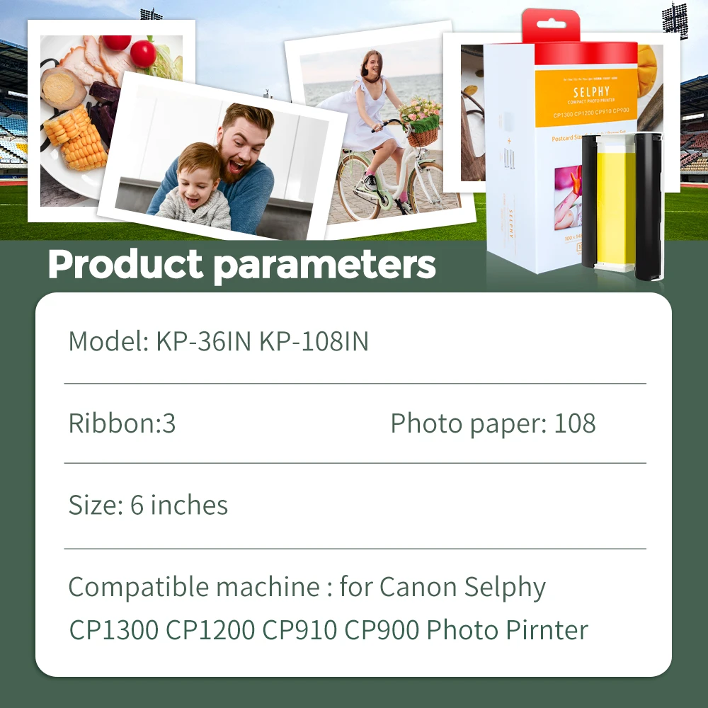 6 Inch Compatible Canon Selphy CP1300 CP1200 CP1000 CP910 Ink Cassette for Selphy CP1300 Color Photo Paper Printer Photo KP108IN