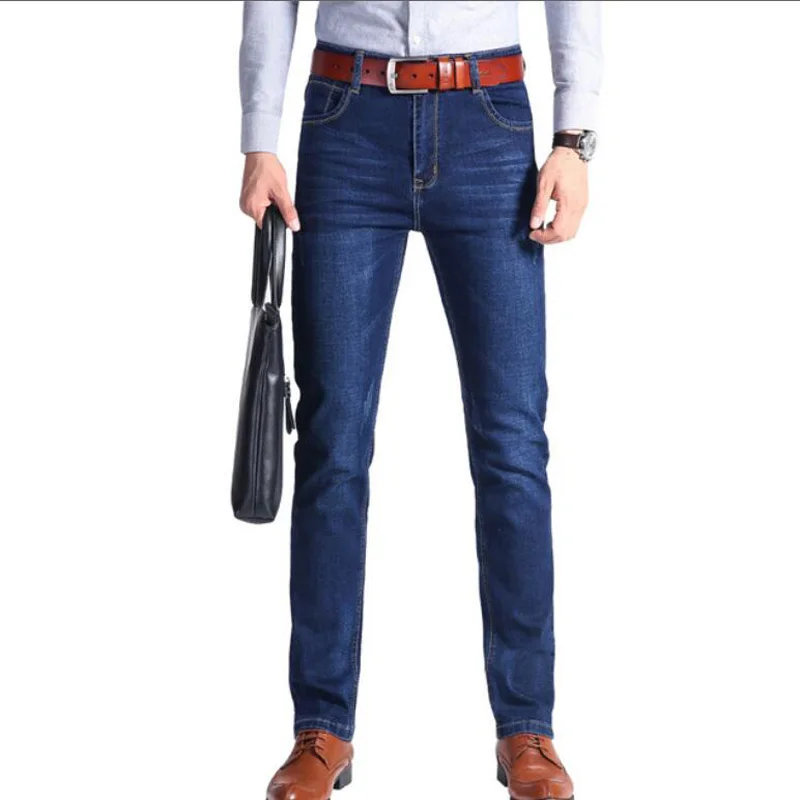 2021 Men Jeans Autumn Winter Business Casual Light Blue Elastic Force Fashion Denim Jeans Trousers Male Brand Pants