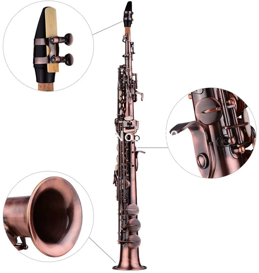 Custom Logo Straight Soprano Saxophone B Flat Abalone Shell Button Retro Copper Professional Musical Instrument With Case