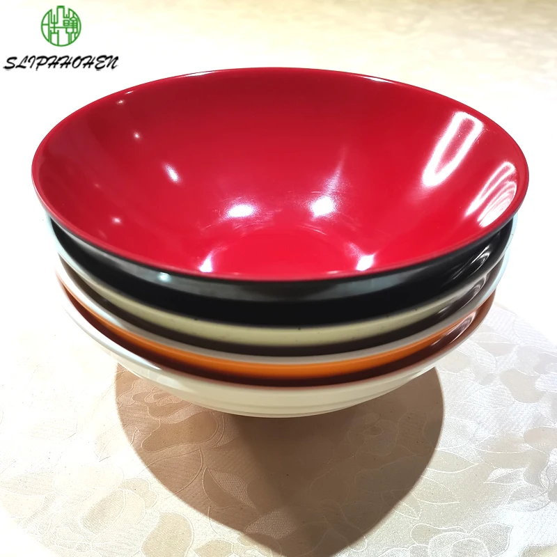 Household Round Rice Bowl A5 Melamine Imitation Porcelain Commercial Restaurant Dinnerware Ring Stripe Soup Bowl