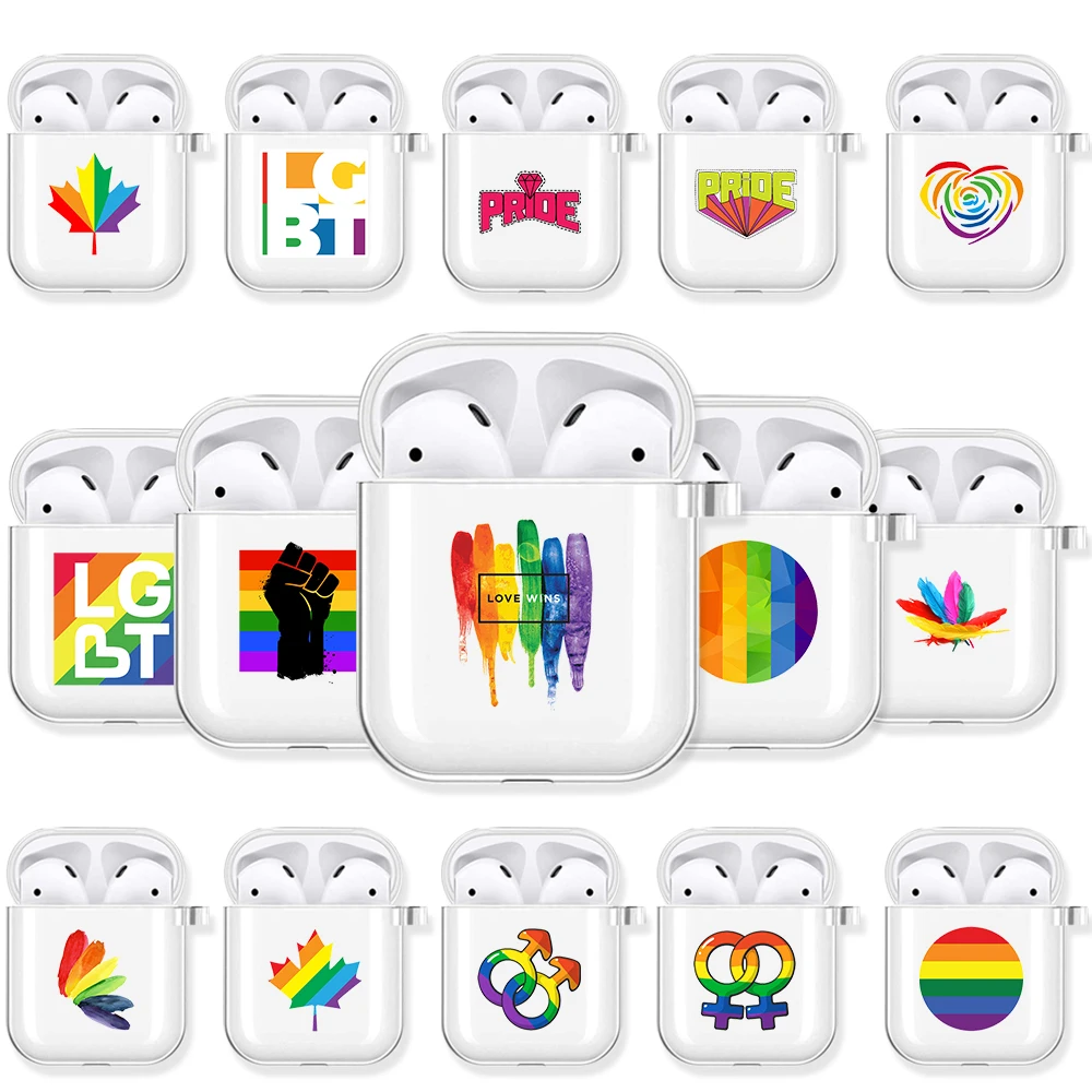 Love Wins Heart Rainbow Transparent Airpods Case for Airpods 2/1 Cover Lesbian LGBT Gay Pride Soft TPU Case Coque Funda Capa