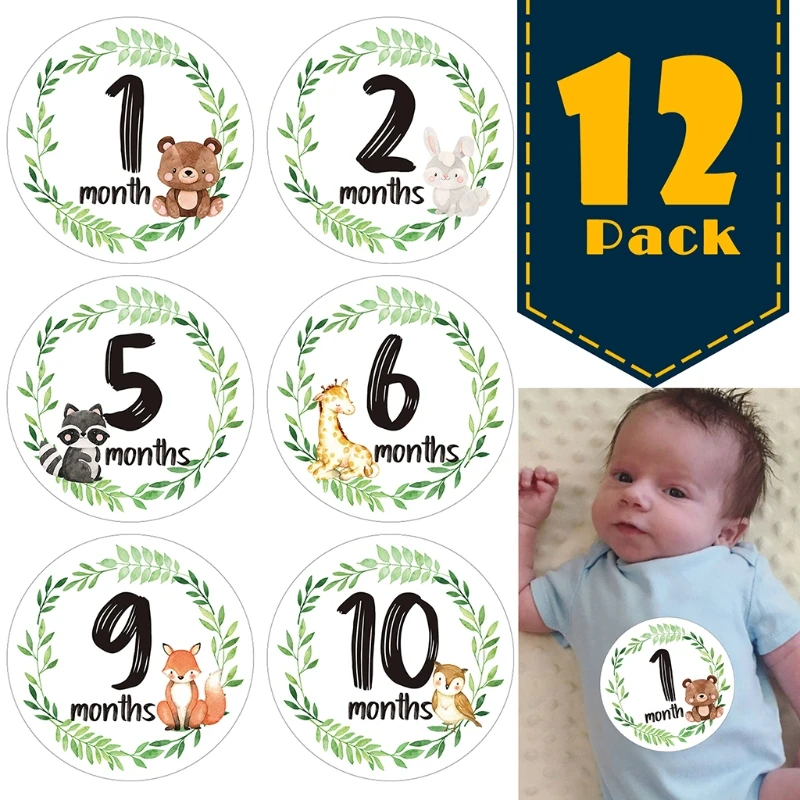 12 Pcs/Set Newborn Milestone Memorial Month Stickers Floral Baby Monthly Stickers Photography Commemorative Card Number