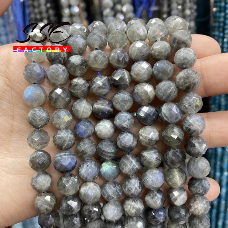 A+ Natural Grey Labradorite Stone Beads Faceted Loose Beads For DIY Jewelry Making Bracelets Necklaces Accessories 6 8 10mm 15''