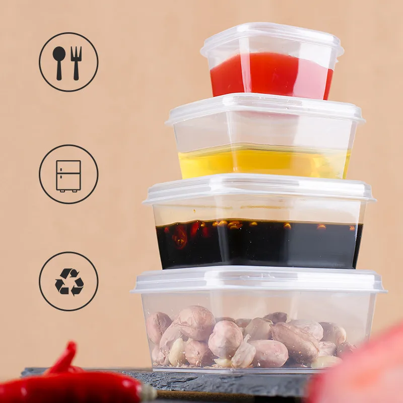 100pcs Seasoning cup disposable sauce box with lid conjoined 100ml pudding square packing box sealed takeaway plastic boxes