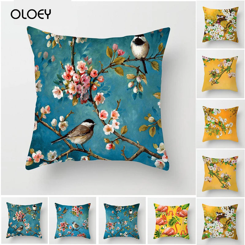 

Plum Cushion Cover Flamingo Bird Cherry Cushion Cover Home Chair Sofa Decoration Yellow Cushion Cover Hotel Car Decoration ...