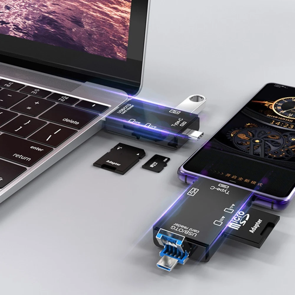 Multi in 1 Card Reader USB Type-c High Speed U Disk/Micro-SD/TF Card Reader Adapter for Phone All in 1