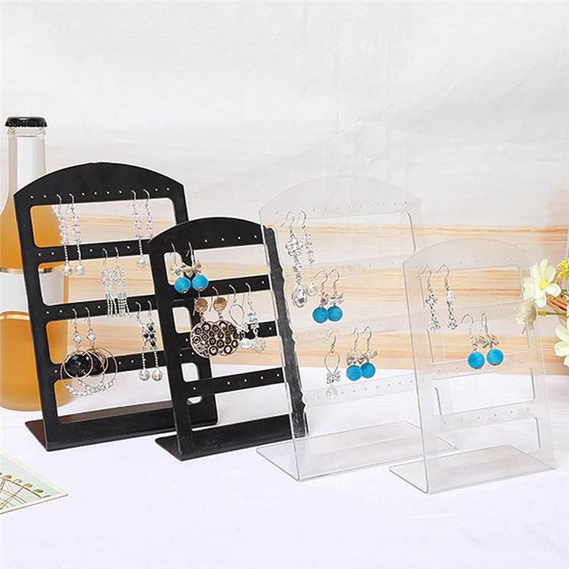 Portable 24/48/72 Holes Earrings Ear Studs Plastic Display Stand Black/Clear Jewelry Organizer Box Packaging & Display