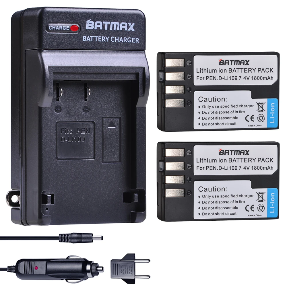 

Batmax 1800mAh D- Li109 D li109 Battery +Digital Car Charger For Pentax K30 K50 K-30 K-50 K500 K-500 K-S1 KS1 K-S2 KS2 Cameras