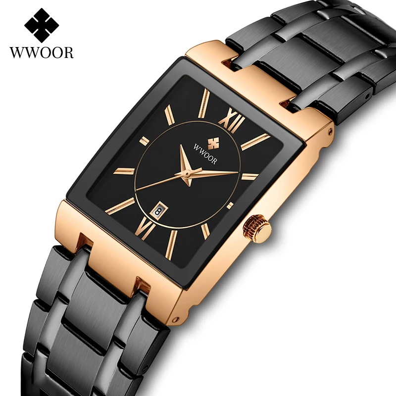 WWOOR-Montre-bracelet carrée pour femme, montre-bracelet habillée pour femme, horloges bracelet en or rose, mode de luxe, nouveau design