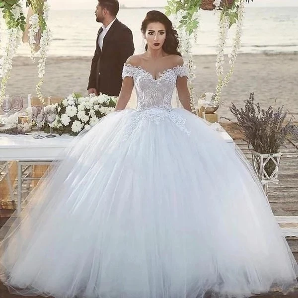 

ANGELSBRIDEP Sweetheart Ball Gown Wedding Dresses Robe de mariee Sexy Off-Shoulder Applique Romantic Boho Bride Dress Plus Size