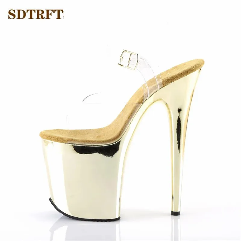 New 2021 Catwalk Shows stiletto Ankle Strap 8 inch Sandals 20cm Thin High-Heeled shoes Women\'s Electroplated Waterproof pumps