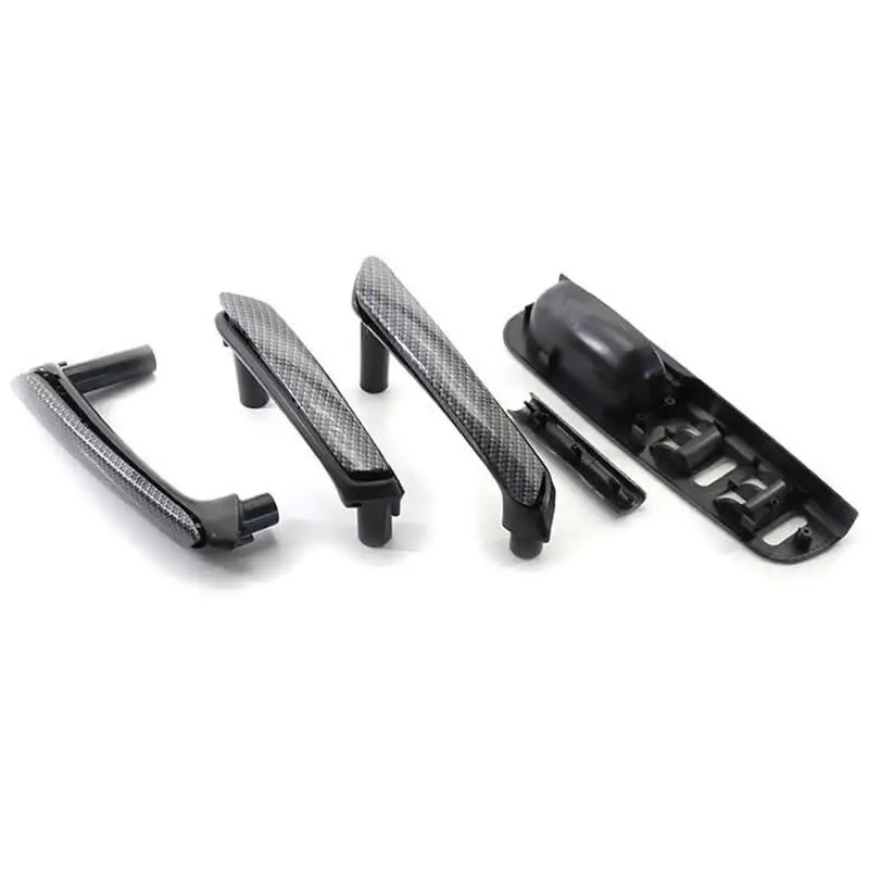 Car Driver Door Window Switch Bezel + Interior Door Pull Handles Set for VW PASSAT B5 1998-2005 4-Door LHD Carbon Fiber Texture