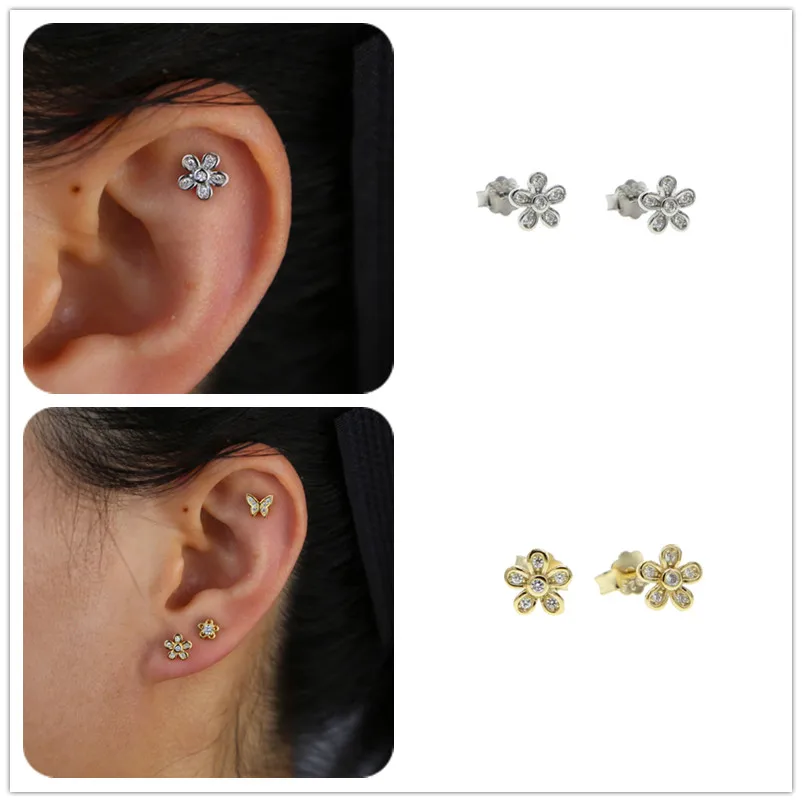 2 Colors 925 Sterling Silver Minimalist Studs Flower Shape Cute Earrings Minimalist Jewlery For Women Wedding Gift