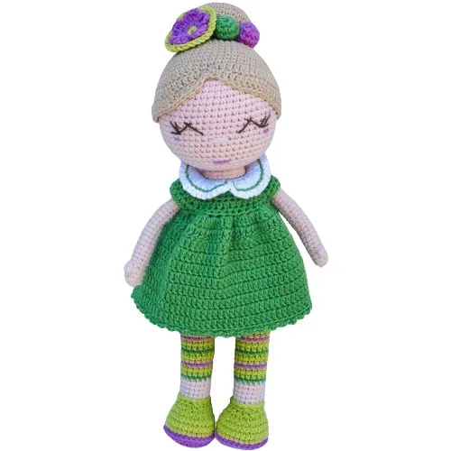 Amigurumi Teddy Sleeping Friend Green Dress Buckled Girl Baby