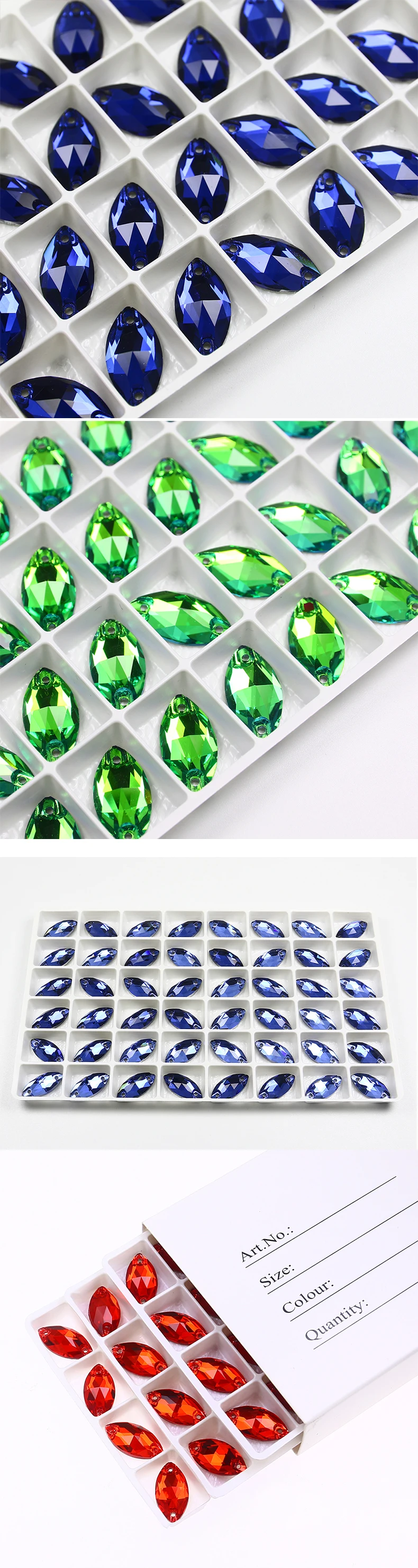 Horse EyeSewing Gems AB Flatback Rhinestones Glitter Sew On Crystals Stones Navette K5 Glass Strass For DIY Clothes Crafts