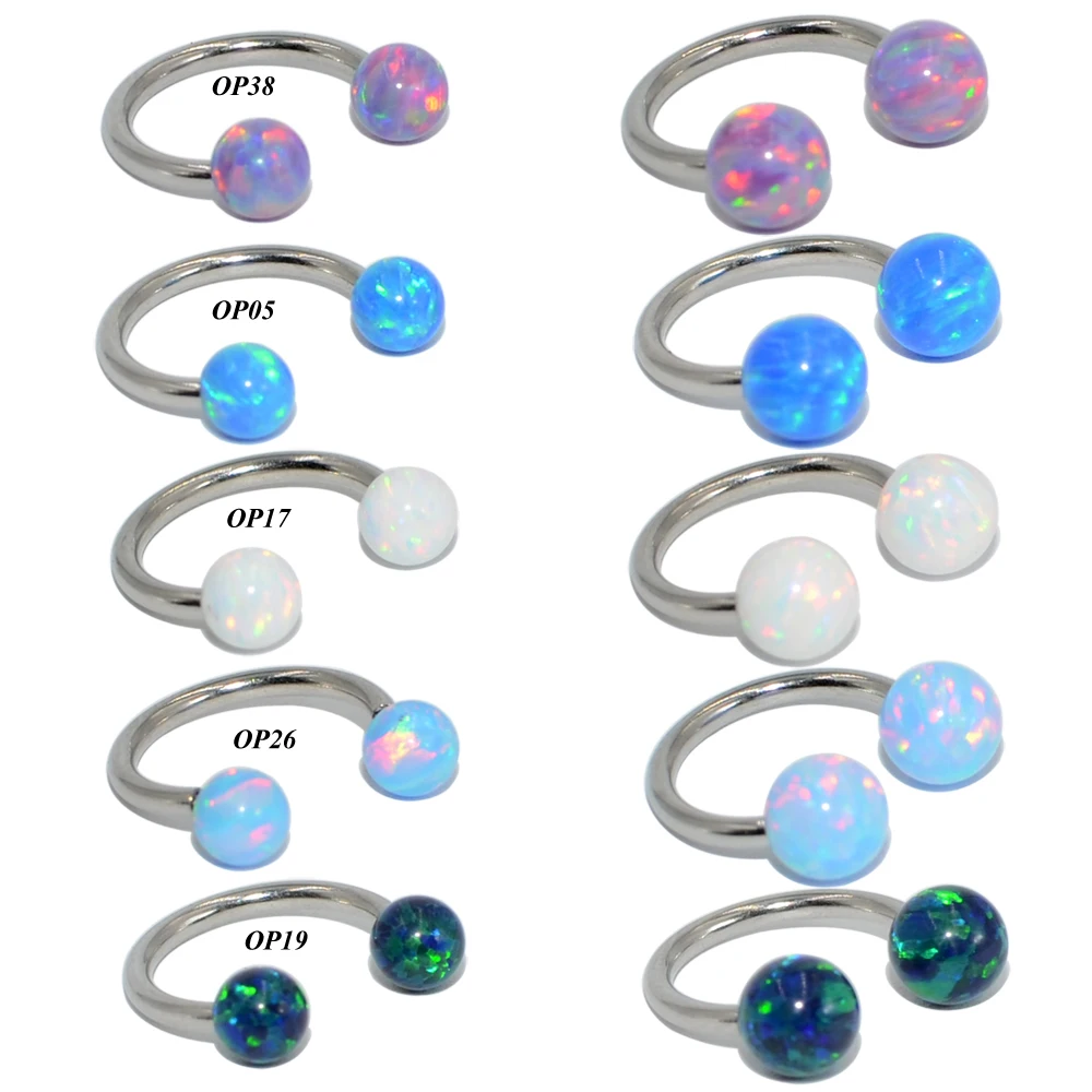 

1PC Titanium G23&Opal Ball Circular Bead Ring Horseshoe Nose Ring Ear Tragus Cartilage Helix Earring Stud Labret Lip RingJewelry