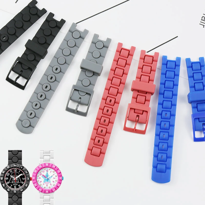 Watch Accessories 16mm Sports Waterproof Resin Strap for Swatch Children\'s PU Strap Silicone Flik Flak Children\'s Watch