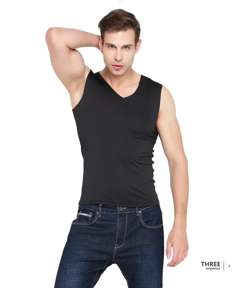 No Trace Men Vest Tank Tops Underwear For Mens Undershirt Transparent Shirts Male Bodyshaper Fitness V-Neck Thin Sleeveless 4XL