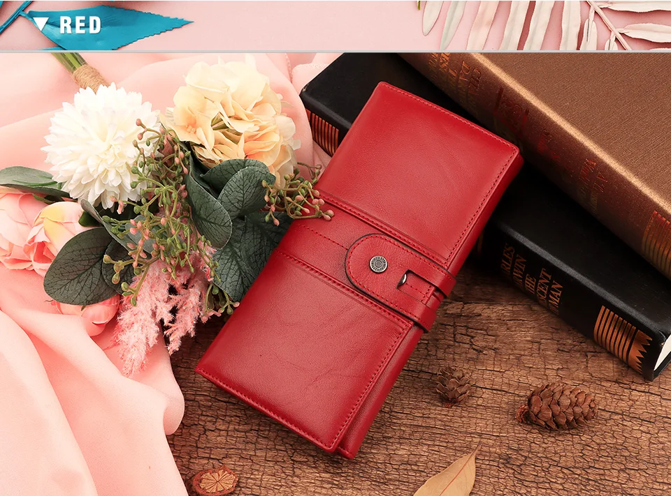 Lange Damen-Geldbörse aus echtem Leder, RFID-Trifold-Multi-Kreditkartenhalter, Schlitz mit Handytasche, luxuriöse Damen-Geldtasche – Detail 10