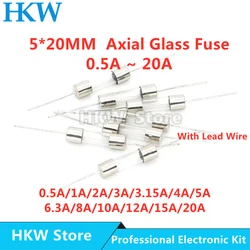 10pcs Fast-blow Glass Tube Fuse Fast Break With Pin 5X20mm 0.5A 1A 1.5A 2A 3A 3.15A 6A 6.3A 8A 10A 12A 15A 20A  Fuses Fusibles