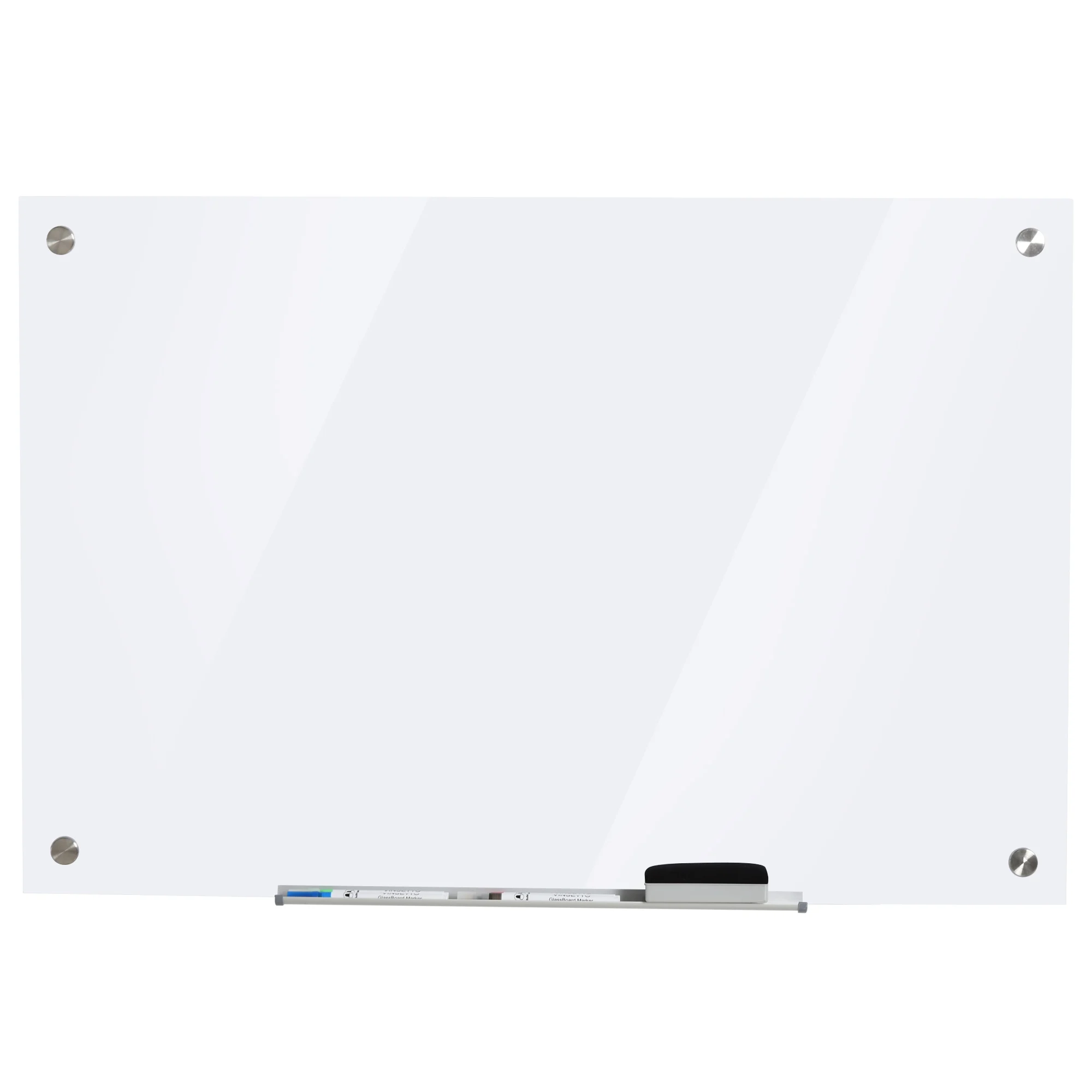 Vinsetto glass magnetic whiteboard with frameless wall whiteboard tray includes 4 markers and White 90x60x0,45cm eraser