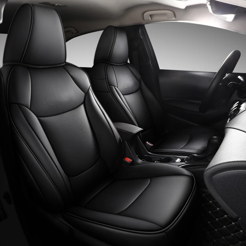 Custom Fit Car Seat Covers for Toyota Corolla 2019 -2024 Leather Full Set Compatible Airbag Seat Protector Accessories  -Black