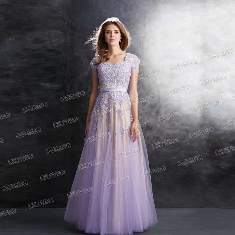 Gaun pengantin applique renda lengan cap robe de soiree 2025 vestido longo manik-manik gaun Formal prom panjang gaun ibu pengantin