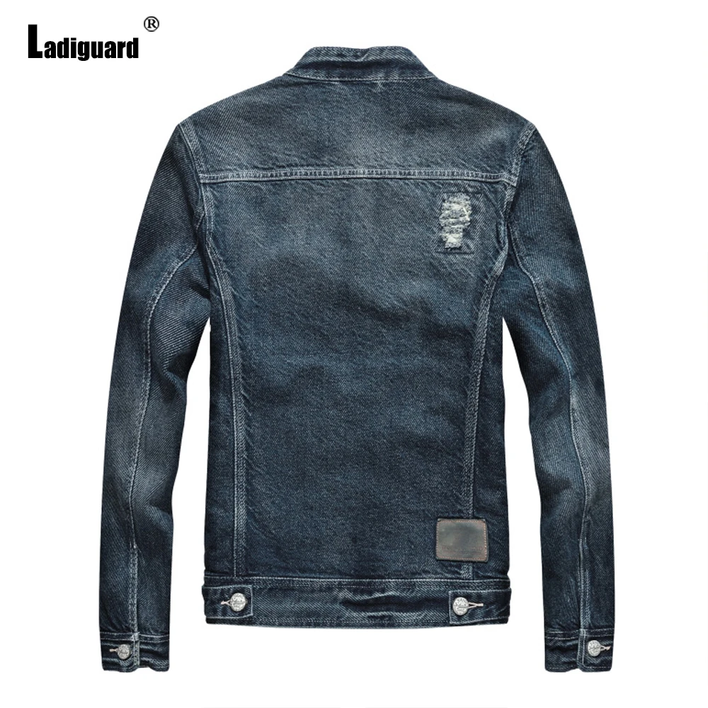 Ladiguard Plus Size 5xl Mens Denim Jackets Casual Jean Outerwear Fashion Moto & Biker Denim Jacket Slim Coats Male Streetwear