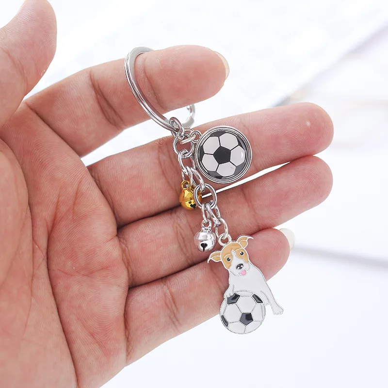 I Love Dog Playing Football Jack Russell Terrier Keyrings Pendant Women Metal Pet Bag Charms Car Key Chain Holder Jewelry Gifts