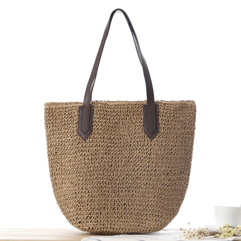 Women's Shoulder Woven Summer Beach Casual Straw Bag Simple Large Capacity Handbag