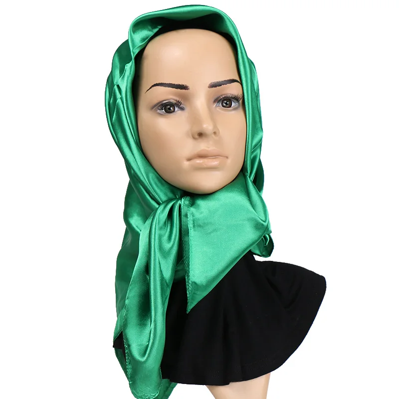 90*90cm Luxury Women Muslim Hijab Square Silk Scarf Satin Headscarf Plain Woman Veil Solid Handkerchief Hair Turban Bandana 2024