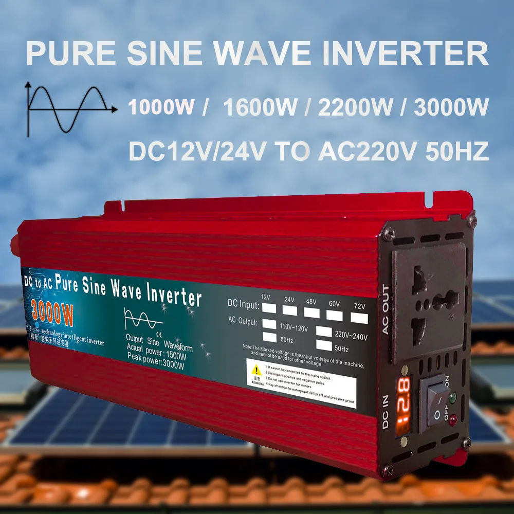 Inverter 12V 220V 1000W 2000W 3000W DC 24V 48V 60V To AC 220V Pure Sine Wave Voltage Converter Power Car Micro Inverter DIY