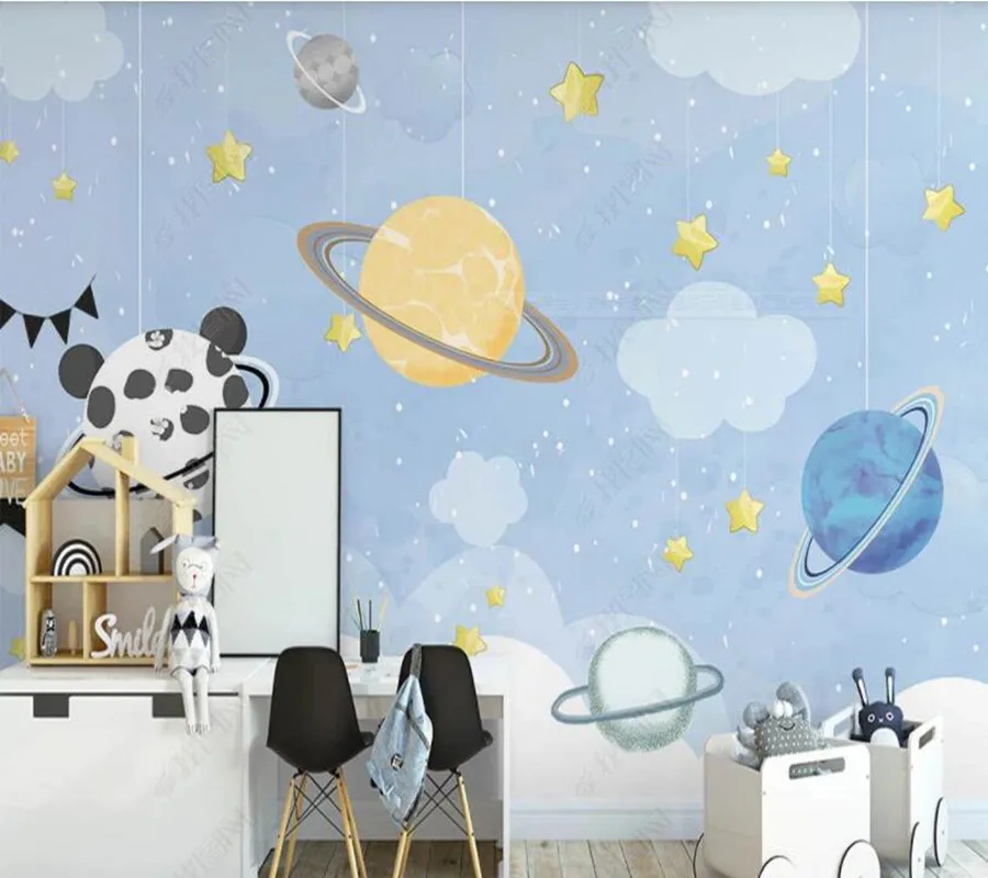 

Custom papel parede space planet clouds starry children's room for living room bedroom sofa background wall decoration wallpaper