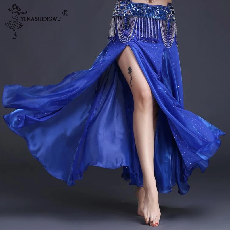 Belly Dance Skirts Oriental Double High Slits Belly Dance Costume Skirt For Women Skirt Belly Dance Skirt Costume(Without Belt)