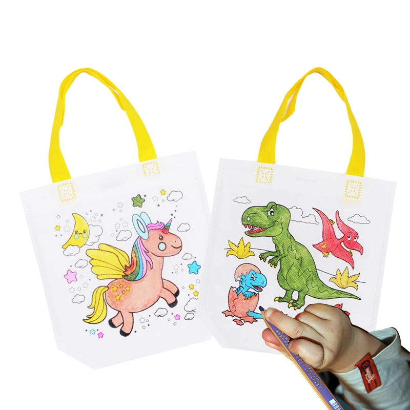 Dinosaur DIY Environmental Protection Graffiti Bag Handmade Painting Non-Woven Bag Easter  Arts Crafts Color Filling Drawing Toy