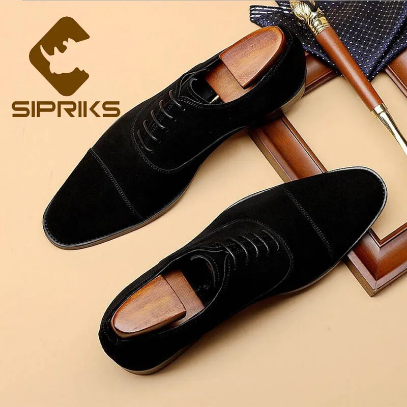 Sipriks Classic Leather Mens Dress Shoes Cap Toe Church Shoes Brown Wedding Shoe Male Business Classic Boss Formal Oxfords Zapat