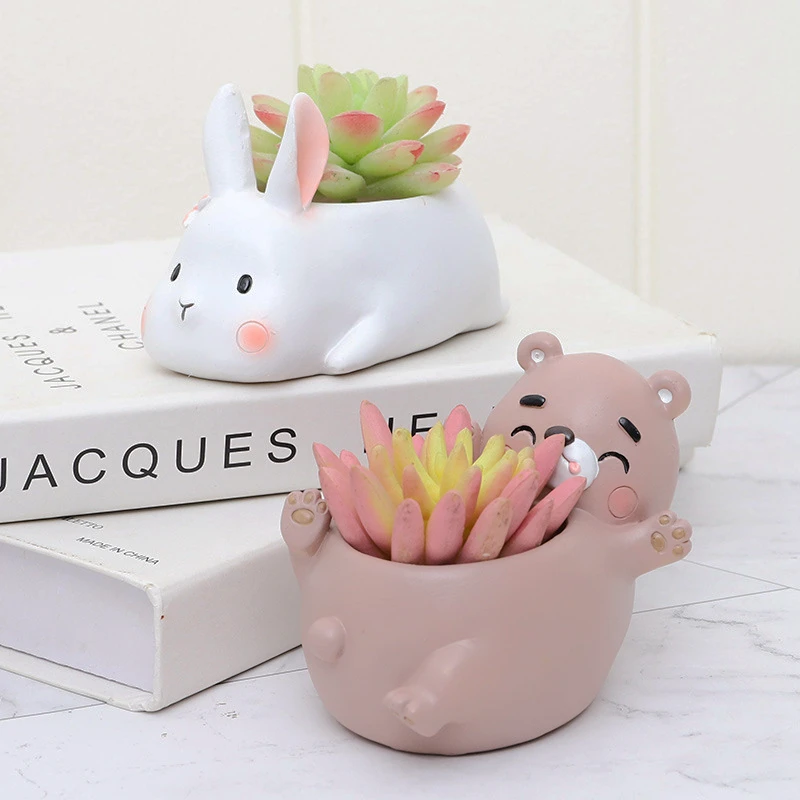 Maceta de animales de dibujos animados para plantas de Cactus suculentas, maceta de flores Corgi de conejo de pato lindo, decoración de jardín de hadas, Decoración de mesa