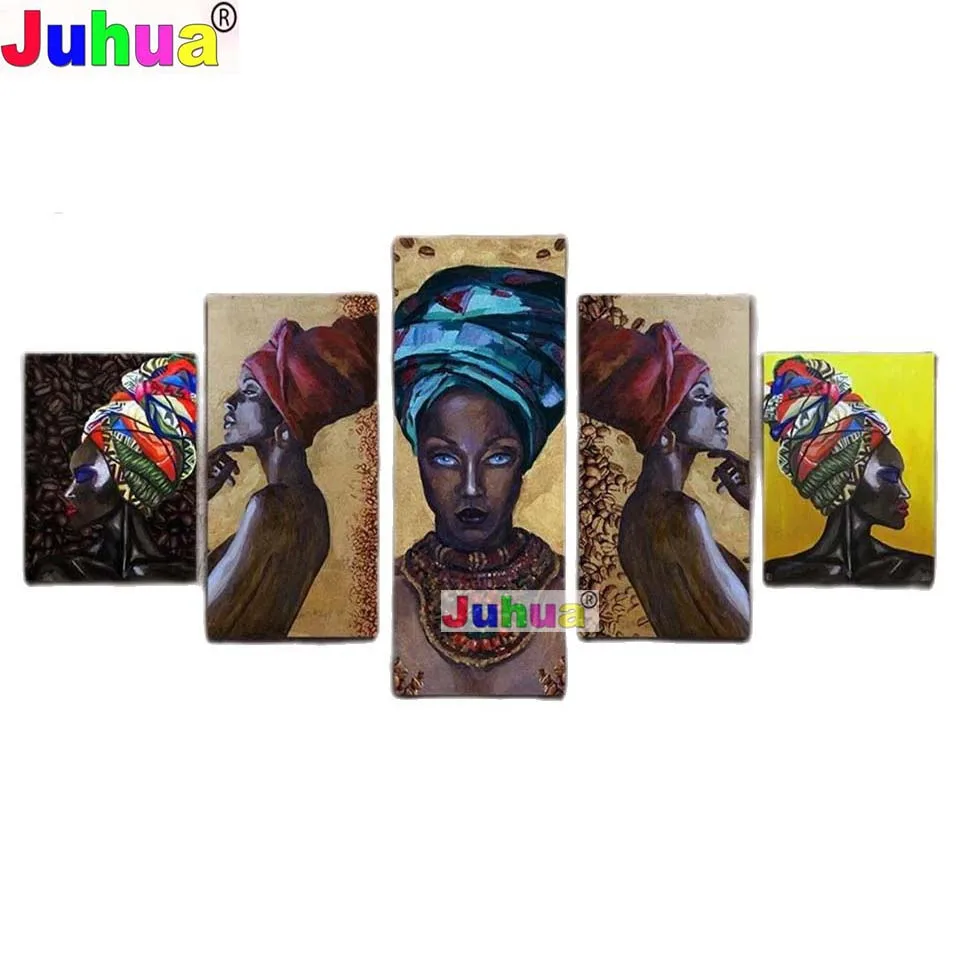 5 piece Diamond Painting Africa Women 2022 Novelty Diamond puzzle mosaic Full embroidery Portrait set Multi-Panel,