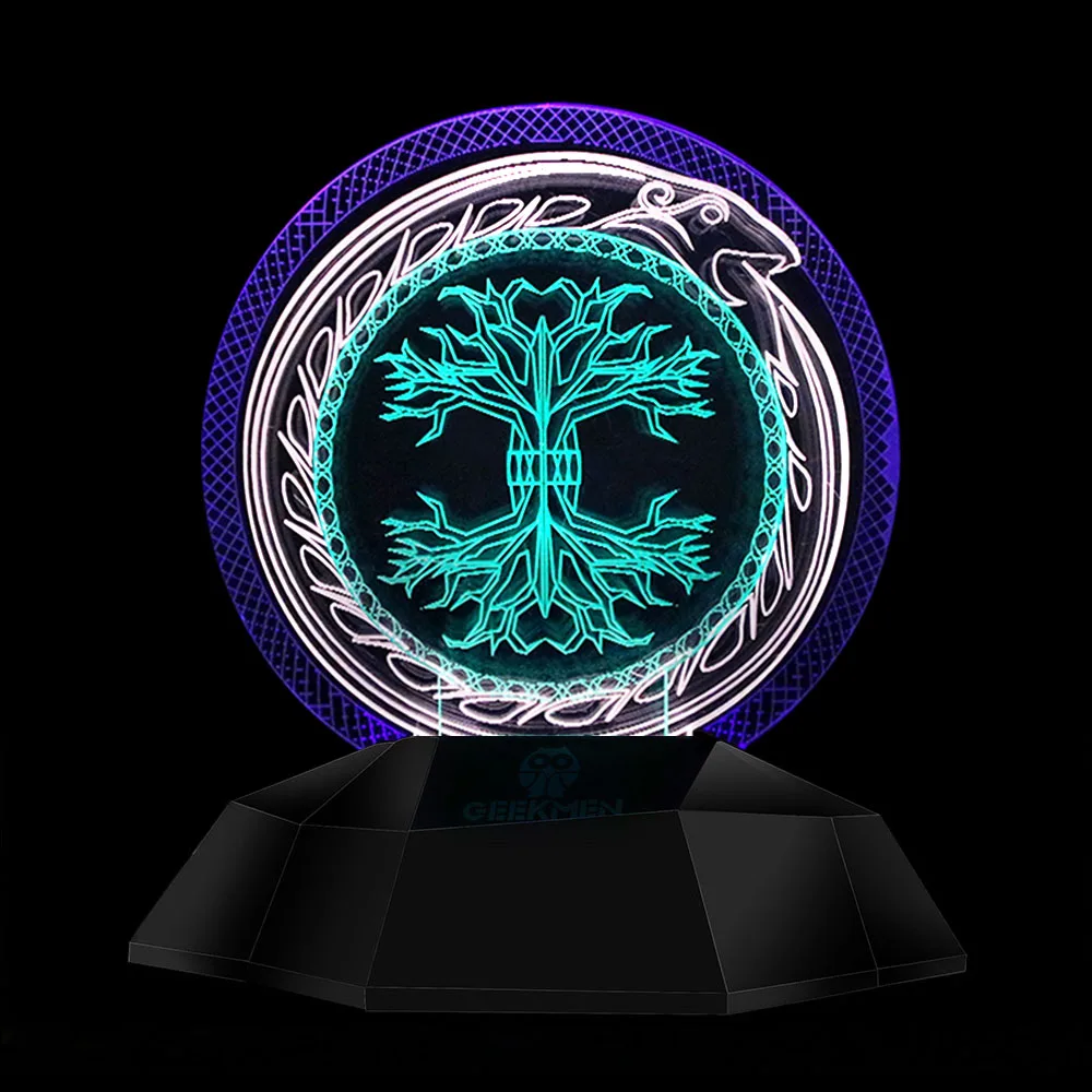 Yggdrasil Viking Tree Of Life 3D Optical illusion Lamp Ouroboros Serpent Snake World Tree LED Display Lamp Celtic Lighting Décor