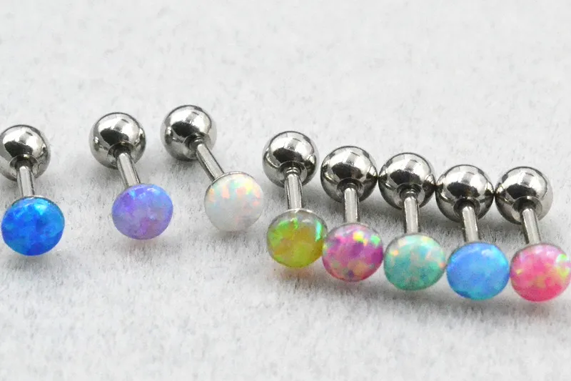 

Lot 50pcs Body Jewelry- Opalite balls 4mm Ear Studs/Earring Stainless Steel Helix Bar Upper Earring Body Piercing