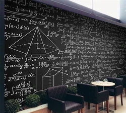 Custom wallpaper 3d math formula background wall обои blackboard chalk hand-painted western restaurant pizza cake mural фотообои