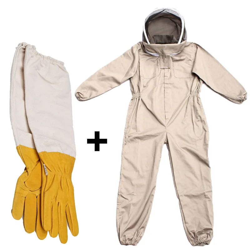 

Professional Ventilated Full Body Beekeeping Suit Unisex Design Siamese Bee Clothing with Leather Gloves Coffee Color