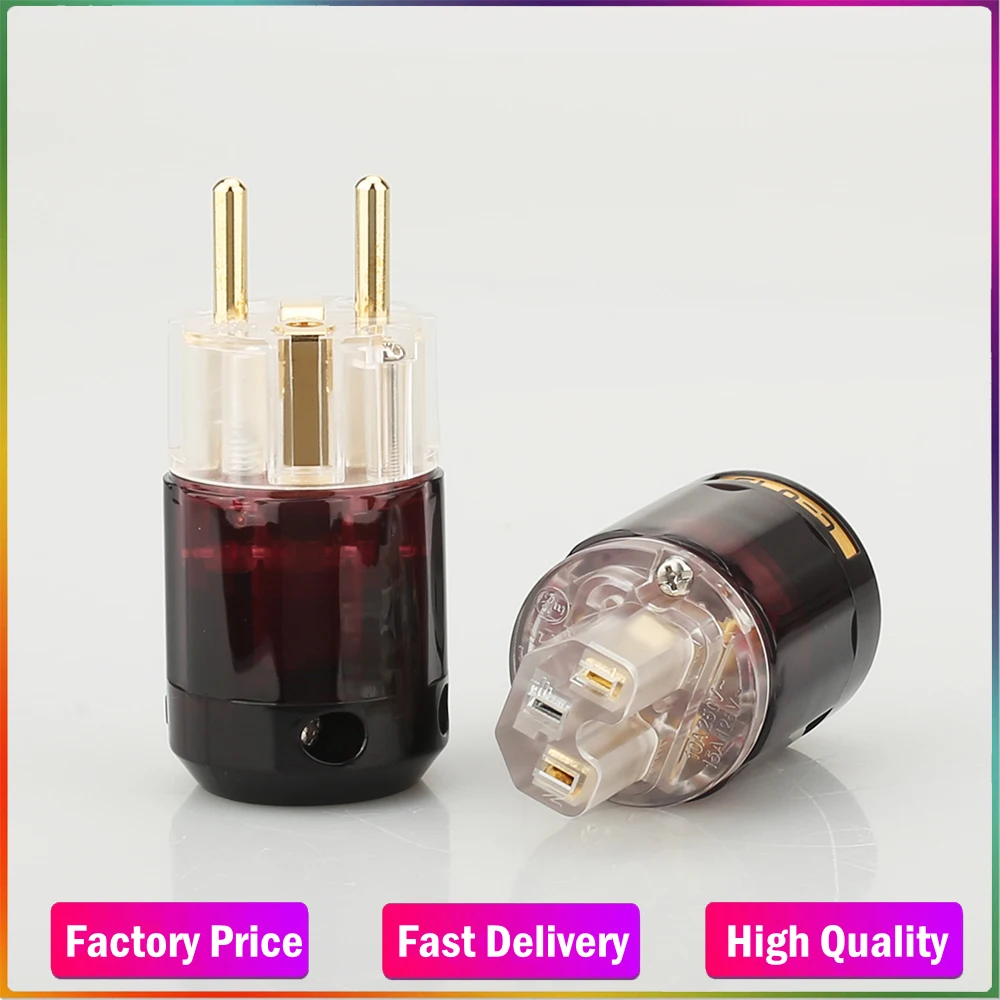 

Free Shipping One Pair 24k Gold-Plated P-079E Schuko EU Plug+C-079 IEC Female Connector For Audio DIY