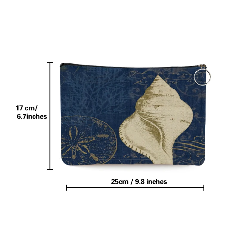 Multifunctional Canvas Makeup Bags Retro Conch Starfish Sea Horse Turtle Print Outdoor Travel Pouch Women Ladies Cosmetic Clutch