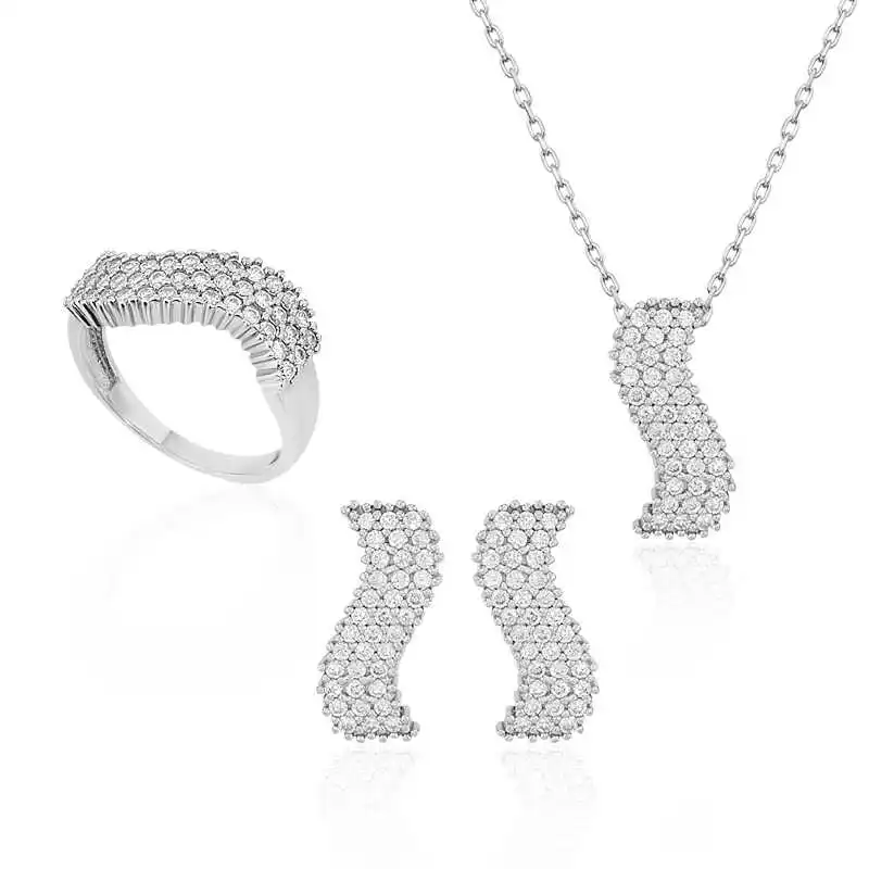 Silver White Cubic Zirconia Water Way Women 'S Set