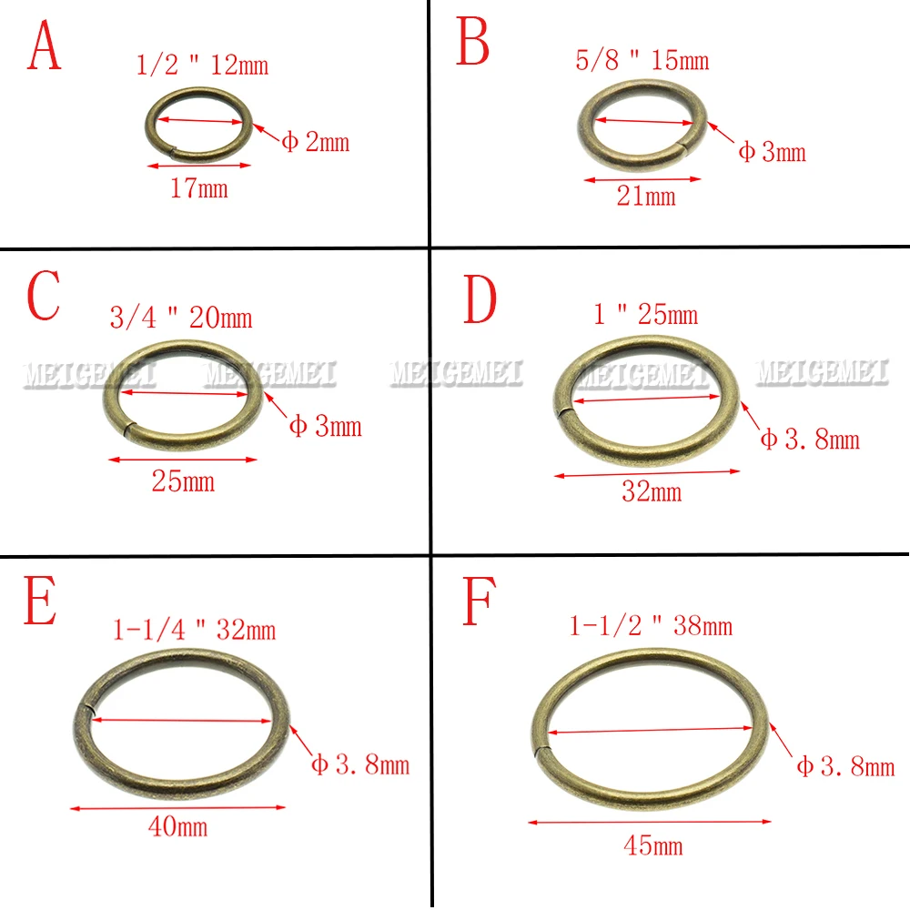 5pcs 12mm/15mm/20mm/25mm/32mm/38mm O rings Metal Non Welded Nickel Plated Collars Round Loops Belt Buckle Package Accessorie