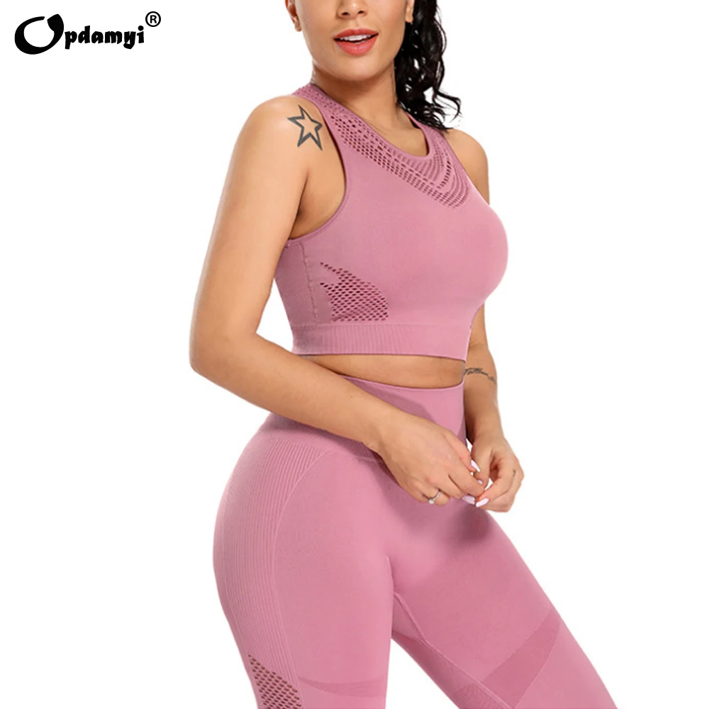 

2020 Women 2 Piece Yoga Legging Set Crop Top Vest Tracksuit Workout Outfits Seamless High Waist Gym Cutout Sexy Activewear Sets