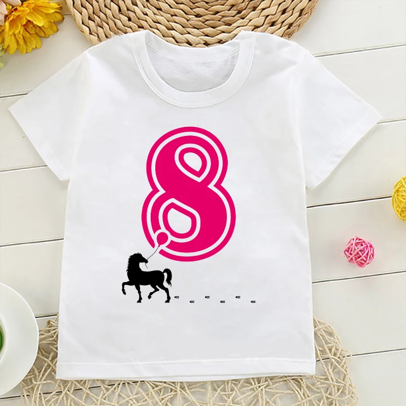 Horse Birthday Party Kids T-Shirt 4-12 Years Old Girls Cute Gift T Shirt Casual Funny Boys Tshirts Tops