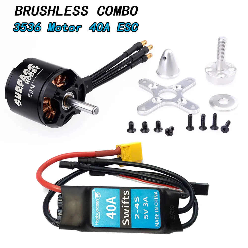 C3536 2814(3536)  910KV 1050KV 1300KV 1500KV Brushless Motor 40A ESC for RC 1000g-1500g Airplane Fixed-wing Glider Warbirds