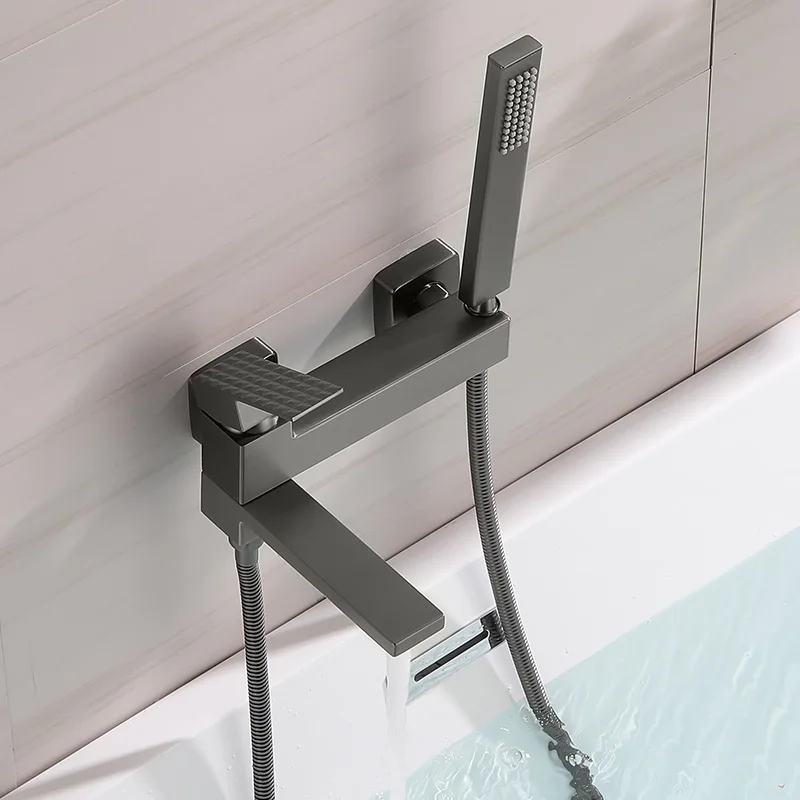 Bathroom Tub Faucet Single Handle wall mounted Tap with Hand Shower Triple Bathtub Faucet Hot and Cold Water Mixer Tap